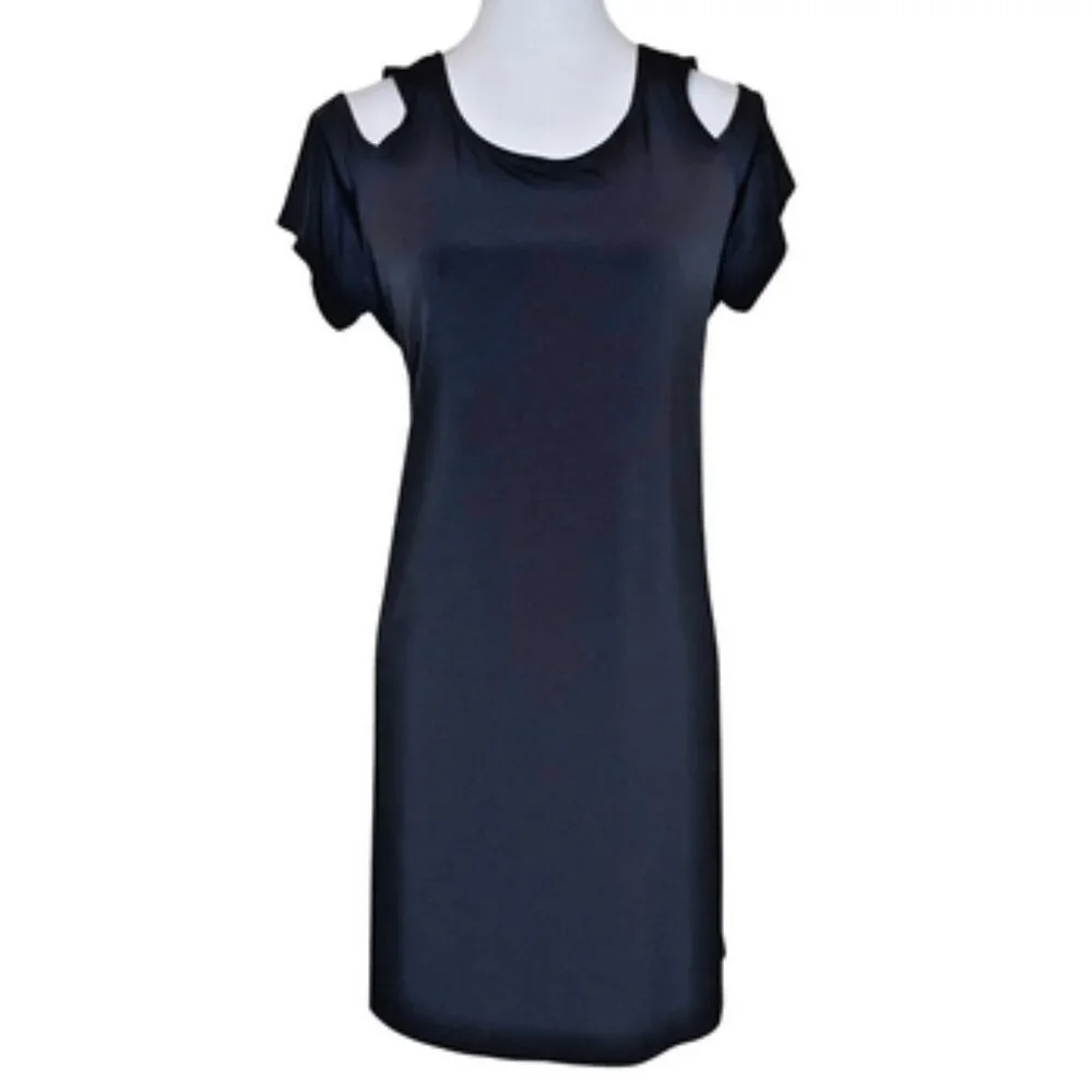 MICHAEL KORS Goth Grunge Cold Shoulder Black Mini Dress Size L